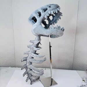 Dinosaur Plush Skeleton Costume Wearable Head & Back Bone 35" Gray Boy Girl